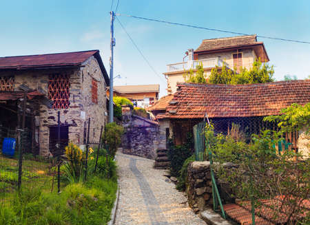 View of rural houses in Arzo, little town near Verbania, Italyの写真素材