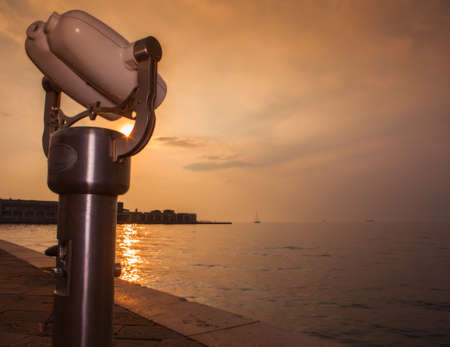 View of tourist binoculars in the Trieste seaboardの写真素材