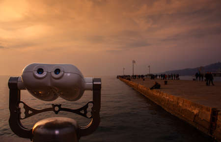 View of tourist binoculars in the Trieste seaboardの写真素材