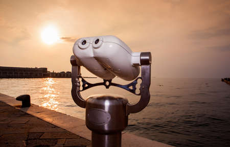 View of tourist binoculars in the Trieste seaboardの写真素材