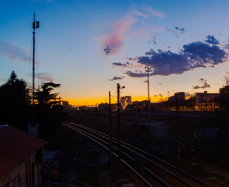 View of urban sunset in Milan, Italy