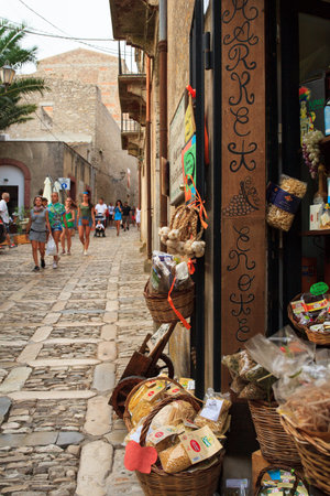 ERICE, ITALY - AUGUST 05: View of Erice alleyway. Erice the city of 100 churches on August 05, 2015のeditorial素材