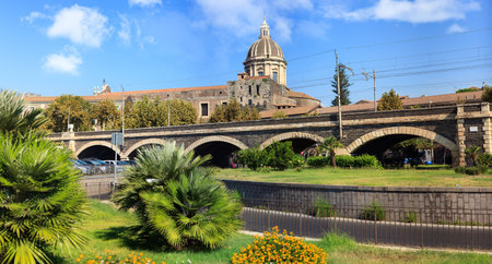 View of the Dome of the cathedral in Cataniaの写真素材