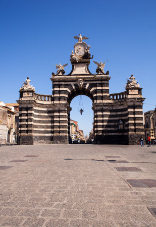 CATANIA, ITALY - MARCH, 31: View of the Giuseppe Garibaldi triumphal arch on March 31, 2016のeditorial素材