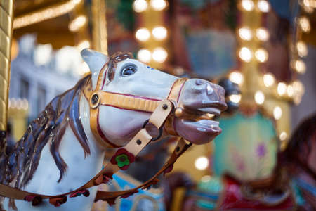 Horse head in the traditional fairground vintage carousel, Triesteの写真素材