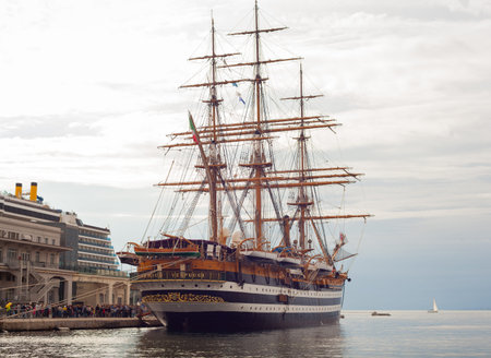 TRIESTE, ITALY - MAY 15: The Amerigo Vespucci is a tall ship of the Navy, named after the explorer...