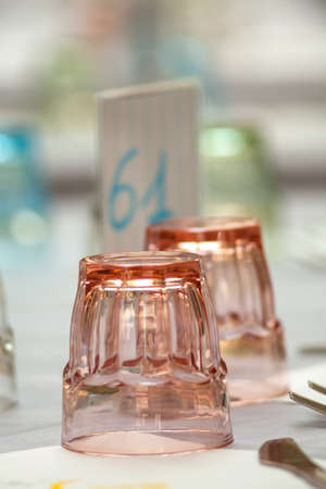 Close up of glass on the table setの写真素材