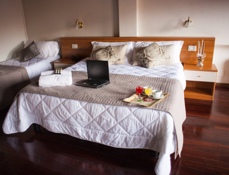 Double bedroom of the Ares Hotel, Milanのeditorial素材