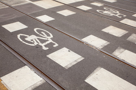 View of bycicle path in Milan, Italy