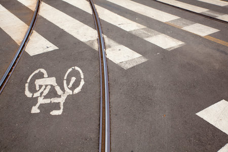 View of bycicle path in Milan, Italyの写真素材