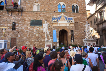 FLORENCE, ITALY - JULY, 12: Tourists in the Signoria square on July 12, 2016のeditorial素材