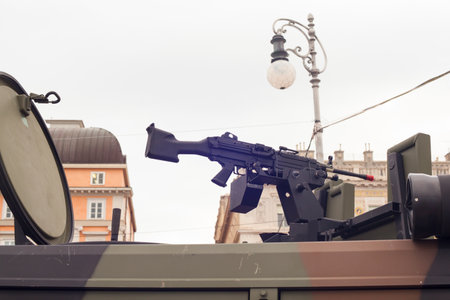 Machine gun on the Italian army military truckのeditorial素材