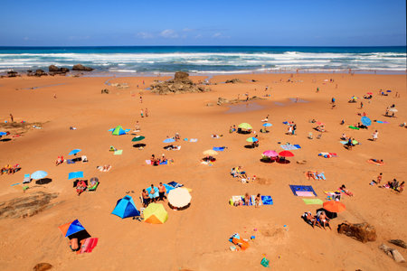 LIENCRES DUNES, SPAIN - AUGUST, 21: View of the Liencres dunes nature reserve in the Cantabrian sea on August 21, 2016のeditorial素材