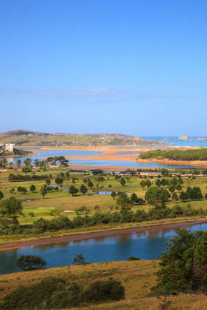 River Pas mouth, Liencres dunes nature reserve in the Cantabrian seaの写真素材