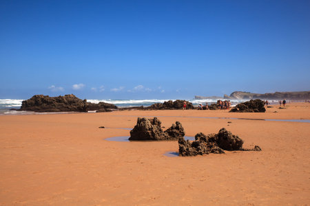 LIENCRES DUNES, SPAIN - AUGUST, 21: View of the Liencres dunes nature reserve in the Cantabrian sea on August 21, 2016の写真素材