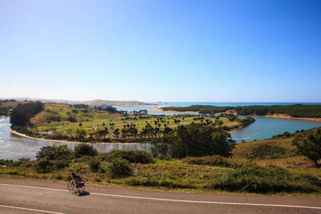 LIENCRES DUNES, SPAIN - AUGUST, 21: River Pas mouth, Liencres dunes nature reserve in the Cantabrian sea on August 21, 2016の写真素材