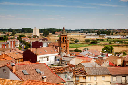 View of church belltower and Astorga houses, Spainの写真素材