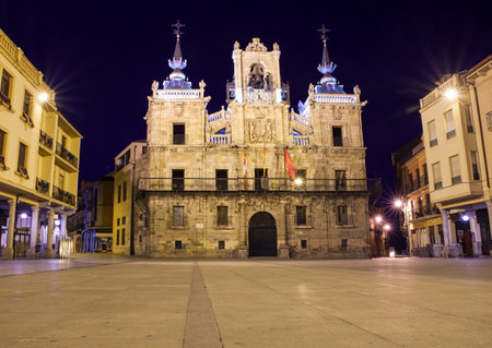 View of the Town hall of Astorga called Casas consistoriales at sunriseのeditorial素材