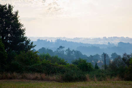 View of a sunrise in the Galicia countrysideの写真素材