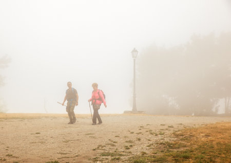 CEBREIRO, SPAIN - AUGUST, 09: Pilgrimn along the way of St. James on August 09, 2016のeditorial素材