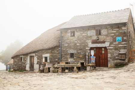 View of typical houses of Cebreiro little town in Galiciaのeditorial素材