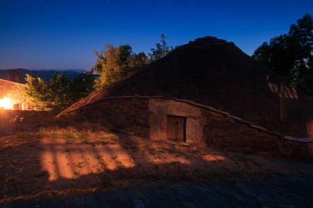 Nightview of the palloza, also known as pallouza or pallaza, is a traditional dwelling of Cebreiro and also the Serra dos Ancares of northwest Spainの写真素材