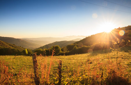 View of Galicia landscape along the way of St. Jamesのeditorial素材