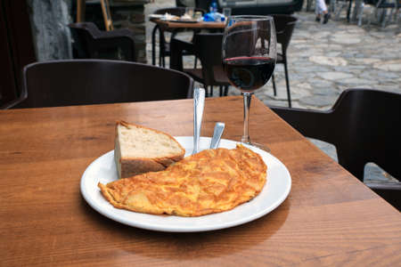 Red wine bread abd Tortilla, typical spanish foodの写真素材