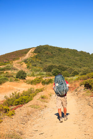 RABANAL, SPAIN - AUGUST, 05: Pilgrimn along the way of St. James on August 05, 2016のeditorial素材