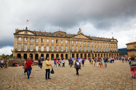 SANTIAGO, SPAIN - AUGUST, 17: View of the Raxoi Palace in Santiago de Compostela on August 17, 2016のeditorial素材