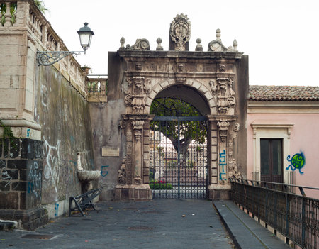 View of the portal of Villa Cerami in Catania の写真素材