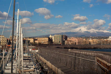 View of Catania from harbor, Sicily. Italyの写真素材