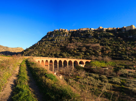View of Assoro, little town in Sicilyの写真素材