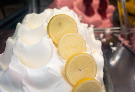 Close up of delicious lemon icecream in the ice-cream parlour