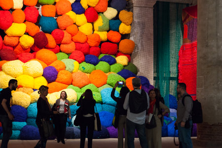 VENICE, ITALY - MAY, 10: Installation view of work by Sheila Hicksâs Escalade Beyond Chromatic Lands at the 57th Venice Biennale on May 10, 2017のeditorial素材