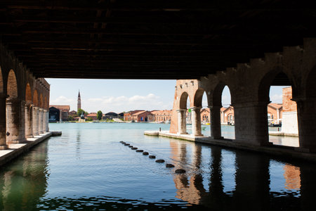 View of the arcade at the Arsenale in Veniceのeditorial素材