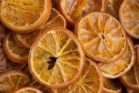 Top view of delicious dried slices orangeの写真素材