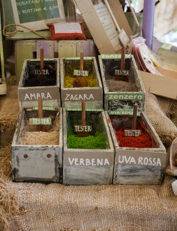 Ground of fruits, flowers and plant used for aromatherapy and smell niceの写真素材