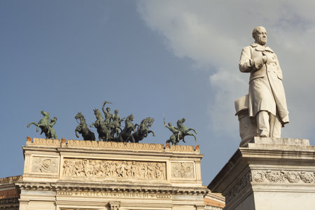 View of Ruggero Settimo - Roger the Seventh monument in the Politeama square, Palermoのeditorial素材