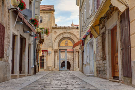 Entrance portal of the Euphrasian Basilica in Porec, Istria. Croatiaの写真素材