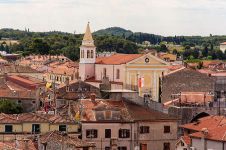 Topview of Porec roofs and the church of Our Lady of the Angelsの写真素材