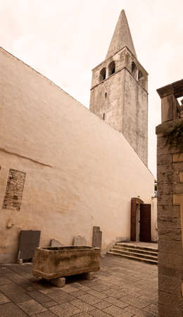 Belltower of the Euphrasian Basilica in Porec, Istria. Croatiaの写真素材