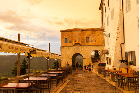 MOTOVUN, CROATIA - JULY, 12: View of Motovun town gate at sunset on July 12, 2017のeditorial素材