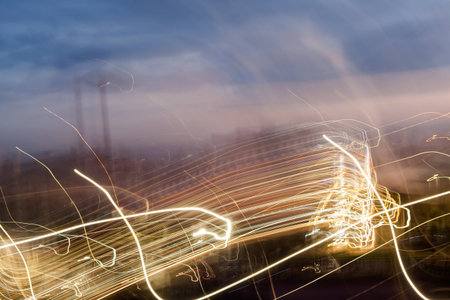 Light trail in the city at sunset