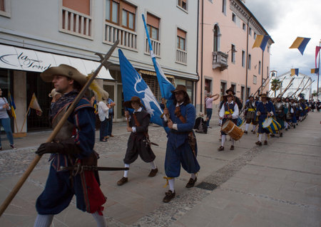 PALMANOVA, ITALY - SEPTEMBER, 03: Historical Groups dressed in ancient clothes during the historical Reenactment a.d. 1615 on September 03, 2017のeditorial素材