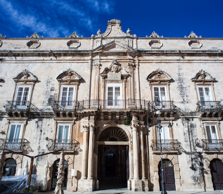 View of the Beneventano del Bosco Palace in Ortigia, Syracuseのeditorial素材