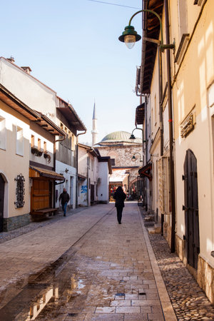 SARAJEVO, BOSNIA-ERZEGOVINA  - FEBRUARY, 16: Street of Bascarsija near the Gazi Husrev-bey Mosque on February 16, 2018のeditorial素材