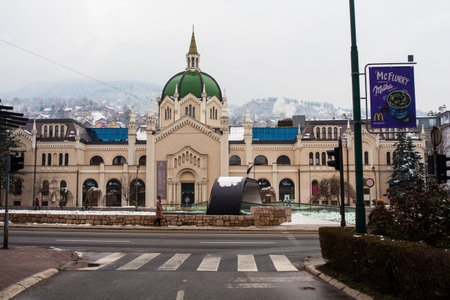 SARAJEVO, BOSNIA-ERZEGOVINA  - FEBRUARY, 15: View of the Academy of Fine Arts, ex Evangelical Church...