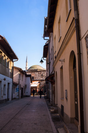 SARAJEVO, BOSNIA-ERZEGOVINA  - FEBRUARY, 16: Street of Bascarsija near the Gazi Husrev-bey Mosque on February 16, 2018のeditorial素材