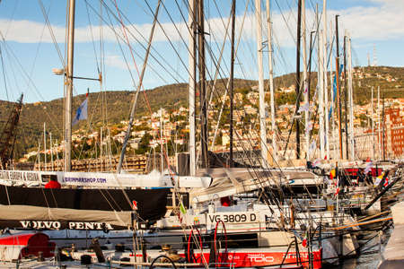 TRIESTE, ITALY - 06 OCTOBER 2017: Sailboats parked in the pier before the start time of the 49Â° Barcolana regatta on 06 October, 2017の写真素材
